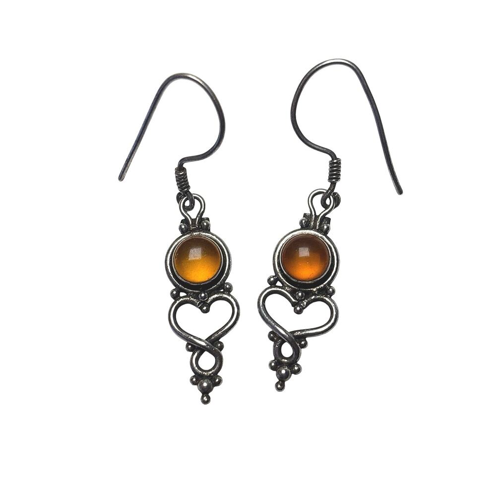 Amber Glass Heart Drop Earrings - Women Jewelry Earrings